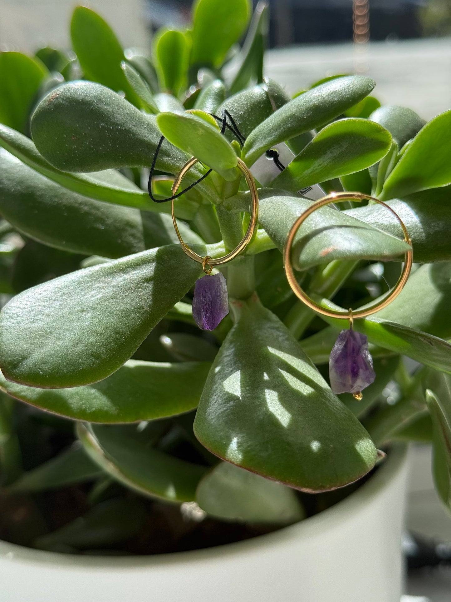 Cercei Hoops din argint 925 cu piatră ametist – statement elegant